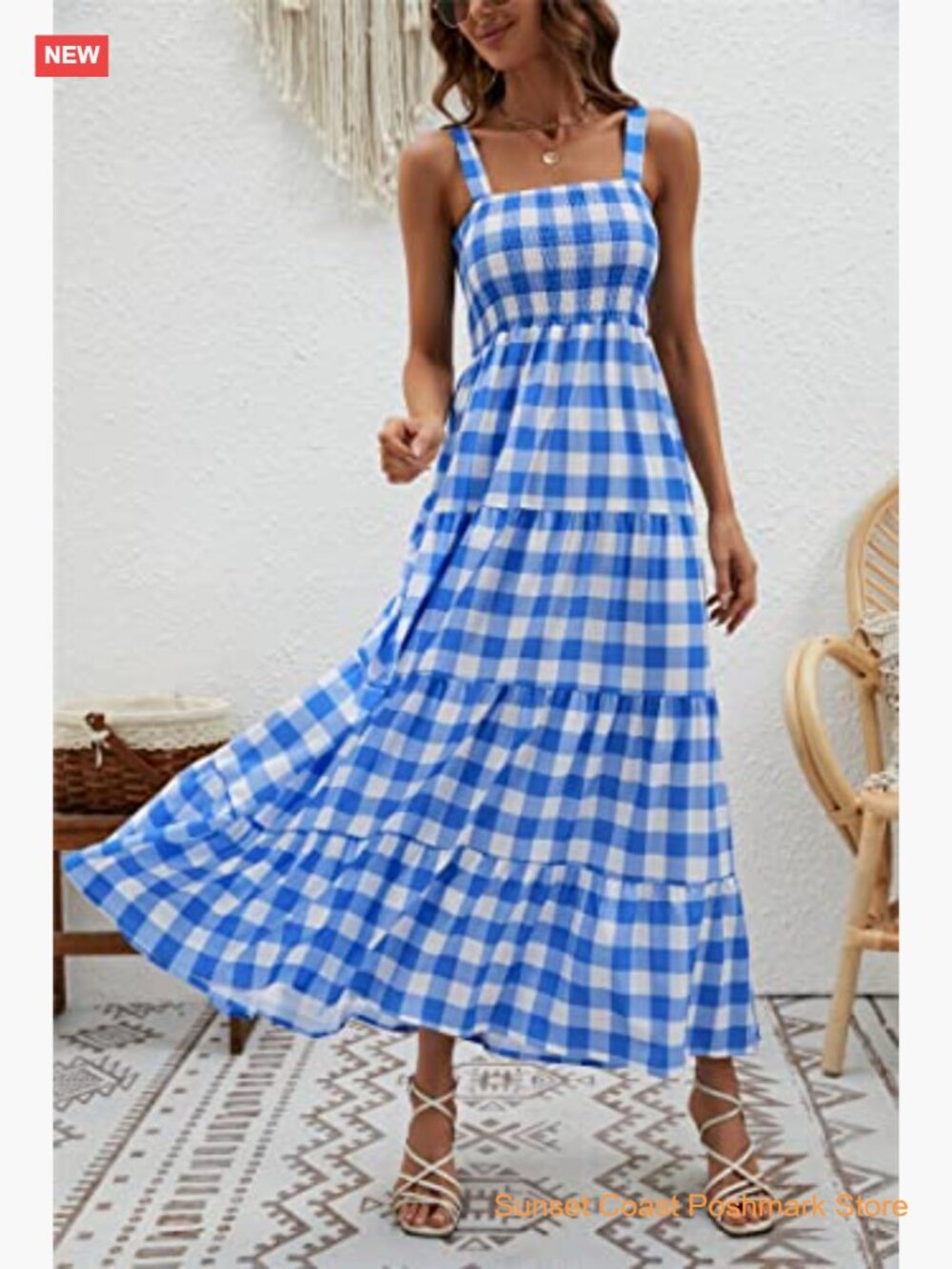 Women's Sleeveless Square Neck Boho Flowy Maxi Dress - Picture 2 of 7
